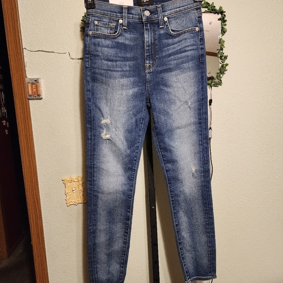 7 For All Mankind Blue Skinny Jeans